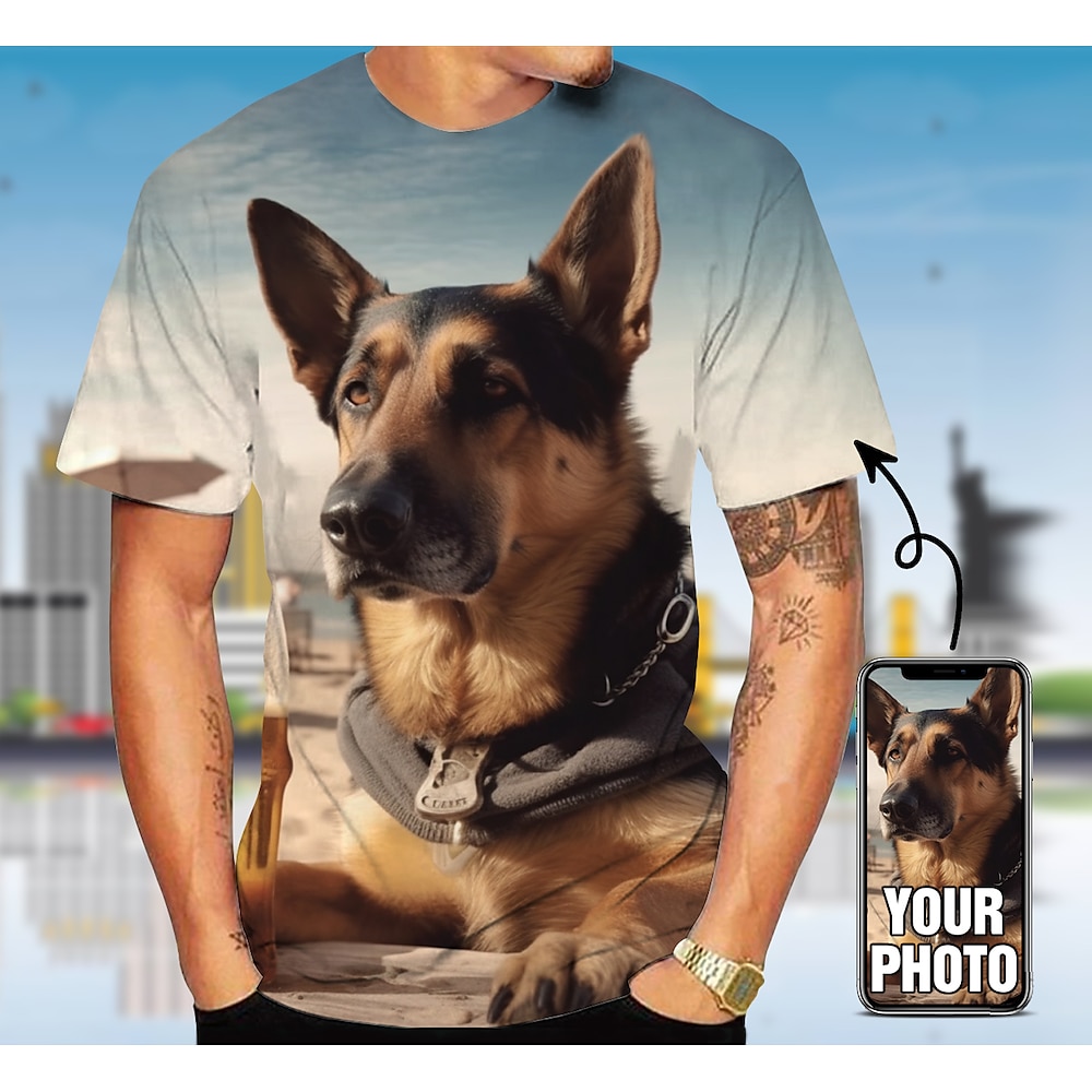 Individuelles Haustier-T-Shirt für Männer, entwerfen Sie Ihr eigenes, fügen Sie Ihren Hund und Ihre Katze hinzu, personalisieren Sie das T-Shirt mit Allover-Print und benutzerdefinierte Geschenke Lightinthebox