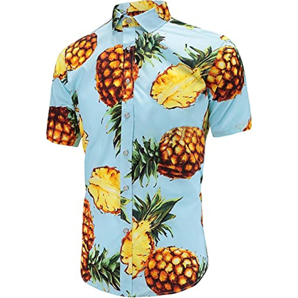 Herren Frucht Ananas Hemd Hawaiihemd Sommerhemd Kurze Ärmel Hemd Umlegekragen Tropisch Hawaiianisch Designer Outdoor Strasse Casual Grün / Schwarz Weiß Rosa 3D-Druck S M L Lightinthebox