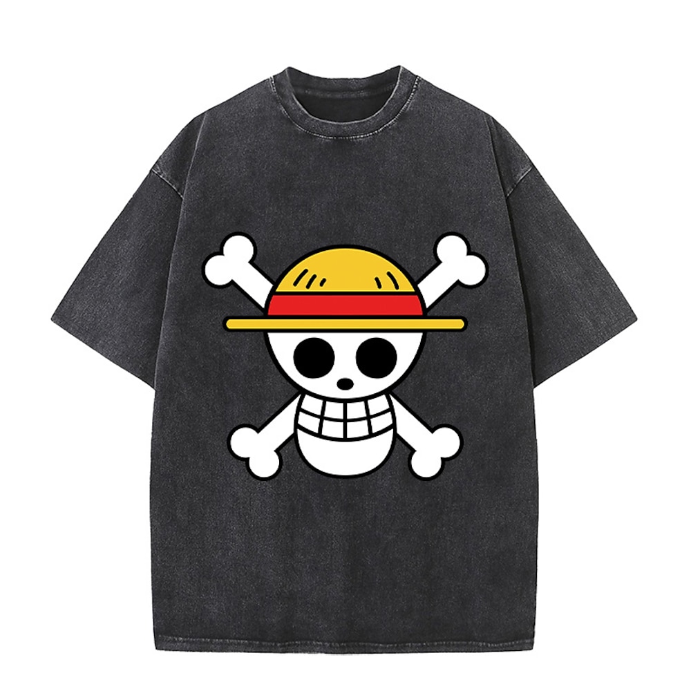 One Piece Affe D. Ruffy T-Shirt-Ärmel Übergroßes Acid Washed T-Shirt Bedruckt Grafik Für Paar Herren Damen Erwachsene Säurewäsche Casual Lightinthebox