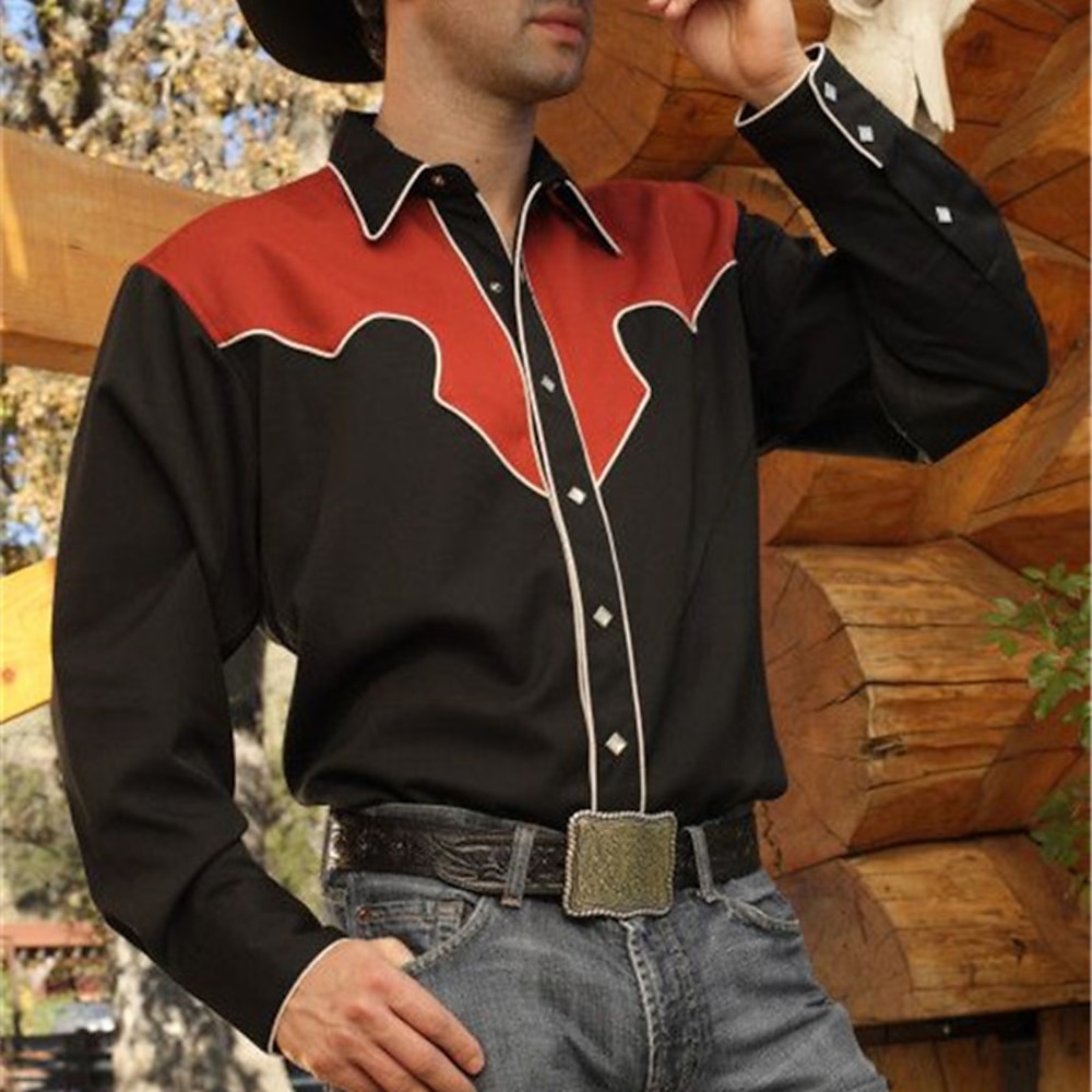 Herren Grafik-Drucke Hemd Westernhemd Cowboy-Shirt Langarm Modisch Strassenmode Designer Outdoor Täglich Herbst Winter Umlegekragen Bedruckt Rote Lightinthebox