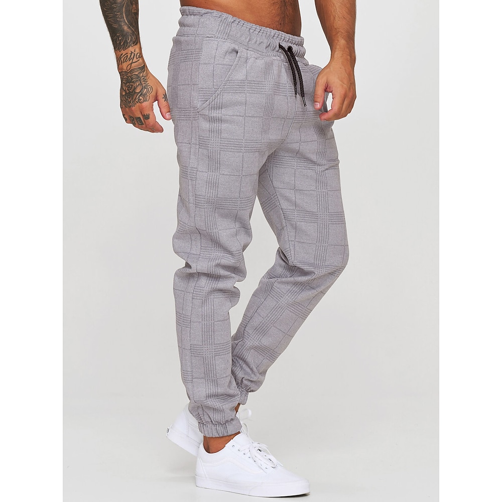 Herren Jogginghose Jogger Hose Hosen Freizeithose Karierte Hose mit Kordelzug Elastische Taille Bedruckt Plaid Geometrie Draussen Sport In voller Länge Formal Sports Outdoor Strassenmode Brautkleider Lightinthebox