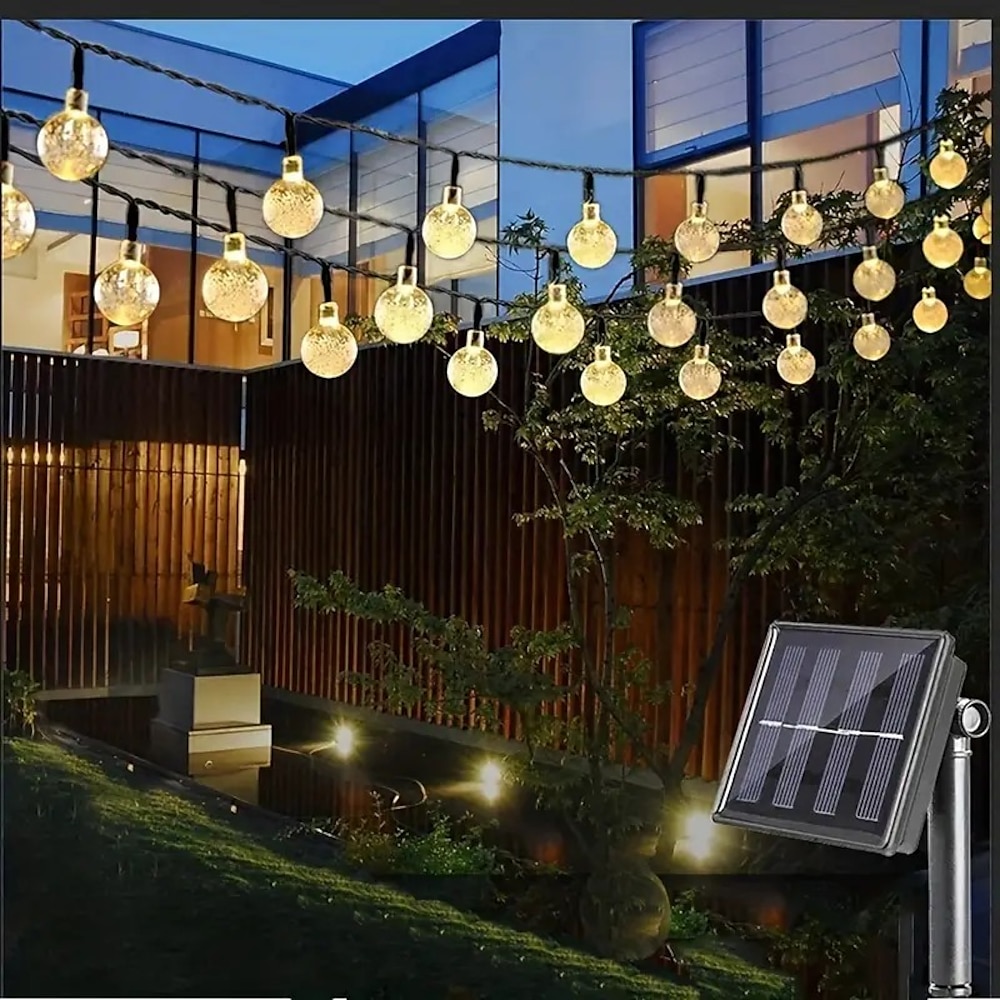 Elegante Solar-LED-Lichterkette für Hochzeitsfeiern und Empfänge - 5-30 m Kristallkugel, 8 Modi, wasserdichte Solar-Terrassenbeleuchtung für Garten, Hof, Veranda-Dekor, Warmweiß, Blau, Weiß, RGB Lightinthebox