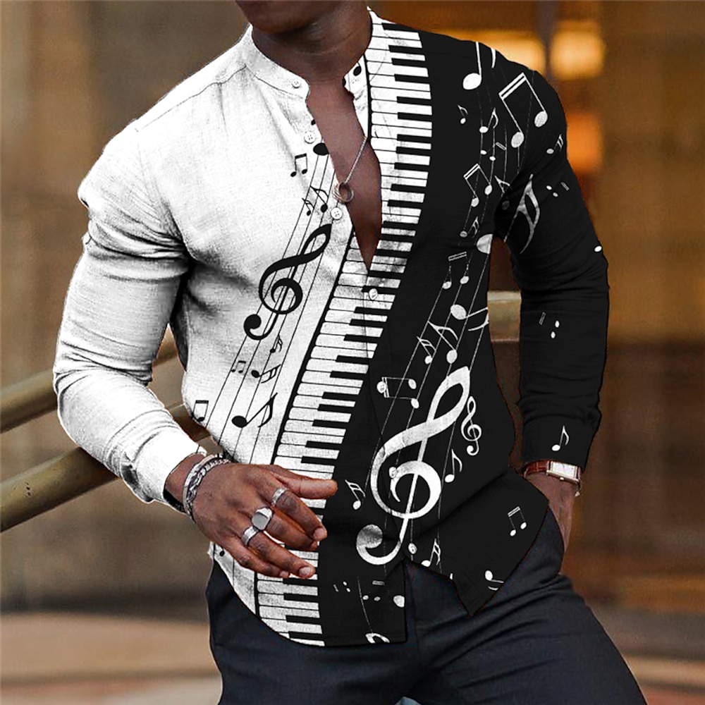 Herren Musik Bemerkung Pano Keys Hemd Langarm Modisch Strassenmode Designer Outdoor Casual Täglich Sommer Frühling Herbst Ständer Bedruckt Weiß Rosa Blau Grün Khaki Lightinthebox