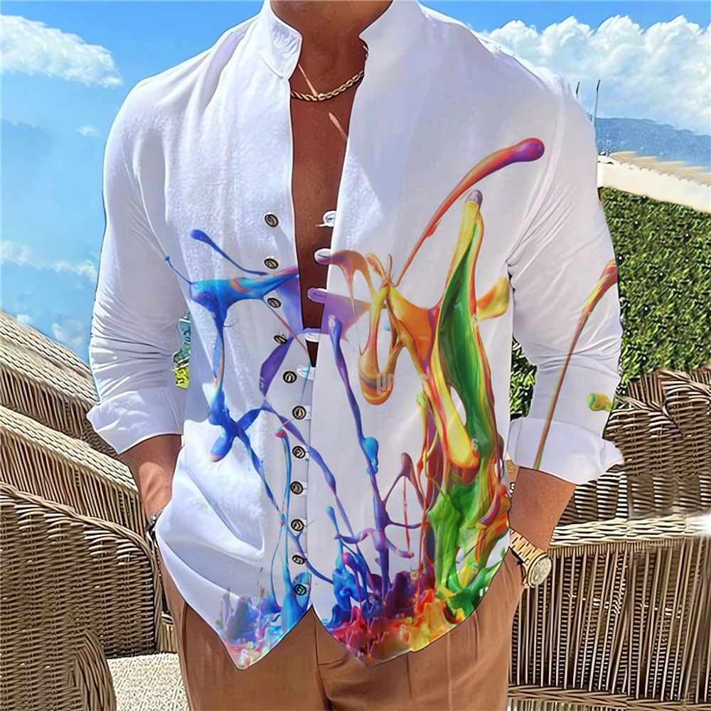 Herren Farbverlauf Hemd Langarm Modisch Designer Brautkleider schlicht Outdoor Urlaub Täglich Herbst Frühling Sommer Ständer Bedruckt Gelb Blau Grün Grau Lightinthebox