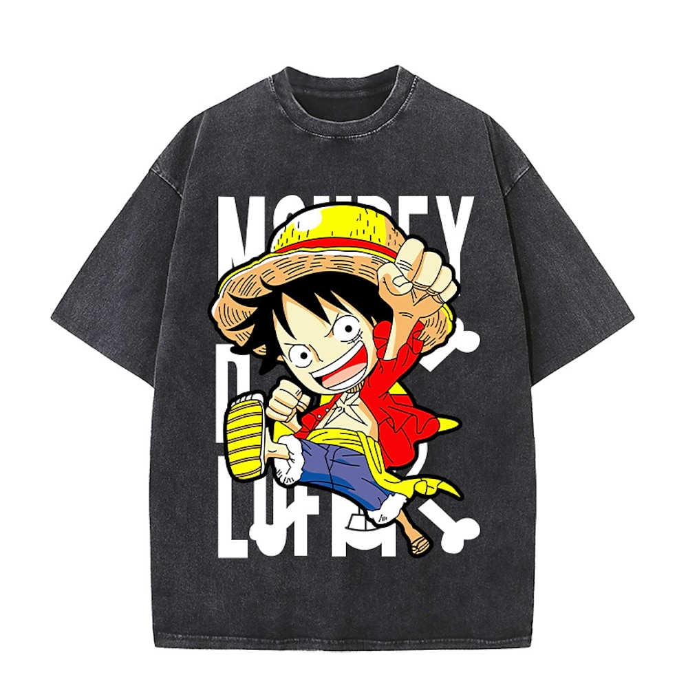 One Piece Affe D. Ruffy T-Shirt-Ärmel Übergroßes Acid Washed T-Shirt Bedruckt Grafik Für Paar Herren Damen Erwachsene Säurewäsche Casual Lightinthebox