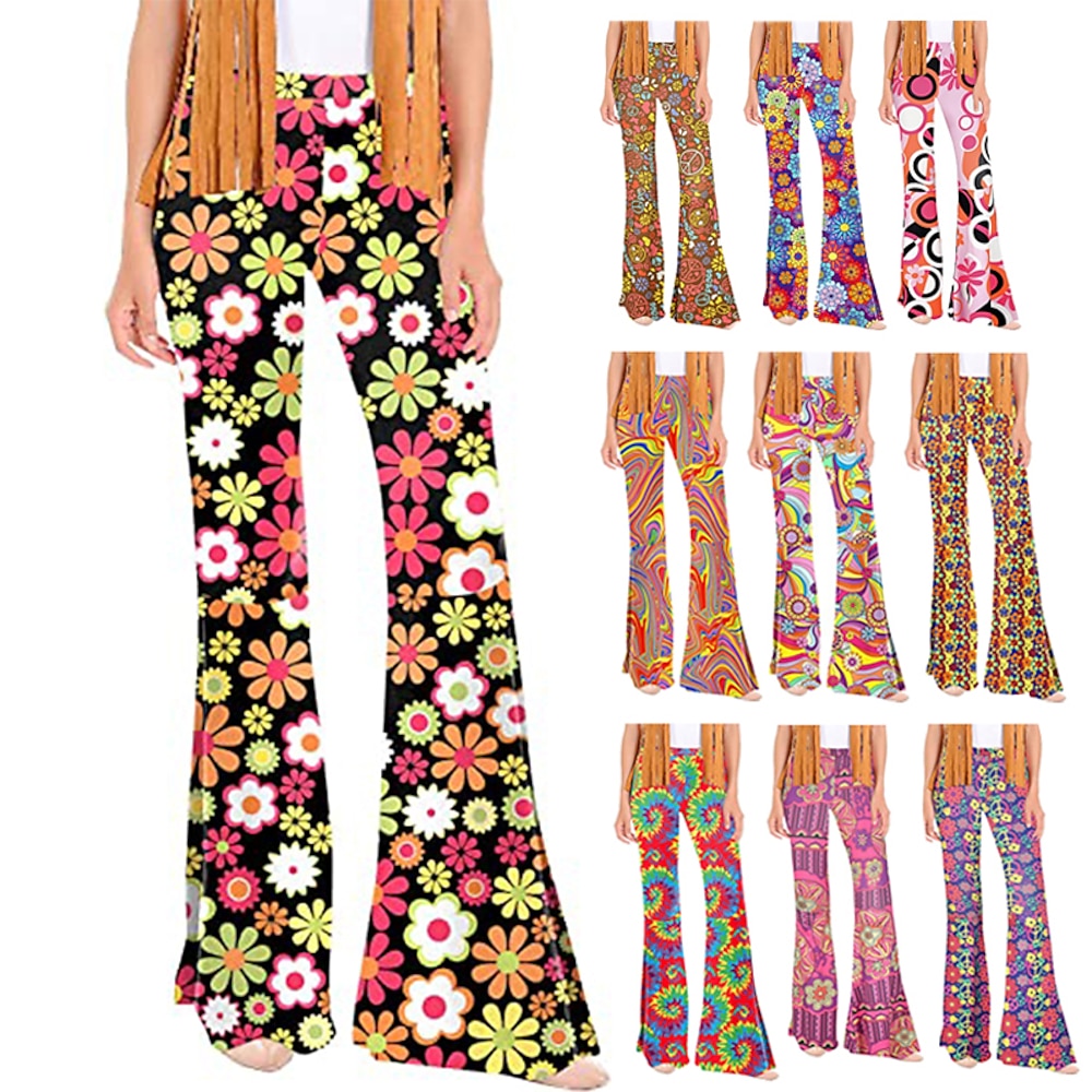 Hippie Retro Vintage Boho 1970er Disko Hose Glockenhose Hose mit weitem Bein Yoga-Hose Damen Kostüm Jahrgang Cosplay Hosen Schlager Outfit Lightinthebox