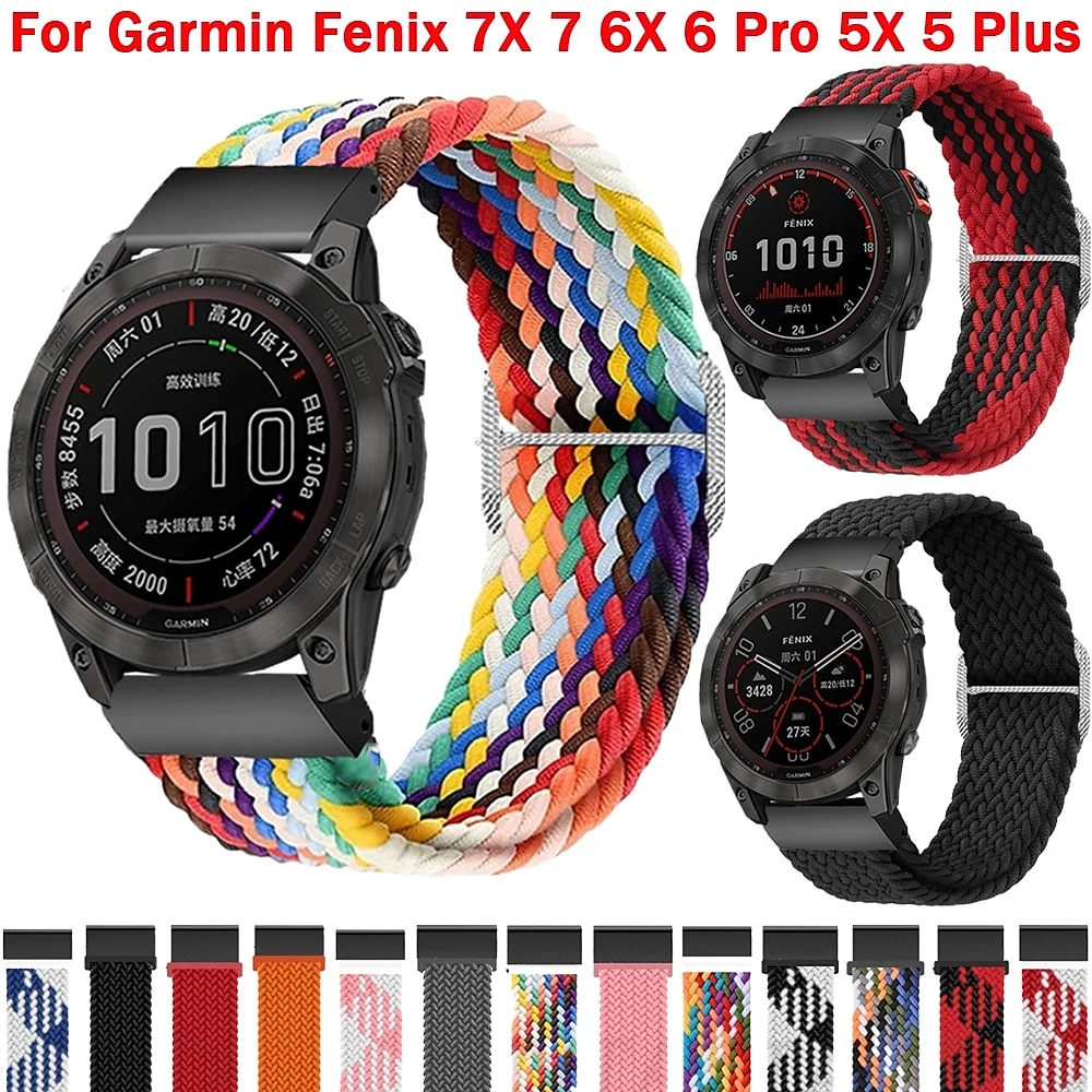 Uhrenarmband für Garmin Fenix 7 7X 6 6X Pro Epix Pro 47mm 51mm Instinct 2X Approach S70 47mm S62 S60 Forerunner 955 945 Epix Marq Descent Quatix 22mm 26mm Nylon Ersatz Gurt 22mm 26mm Geflochten Lightinthebox