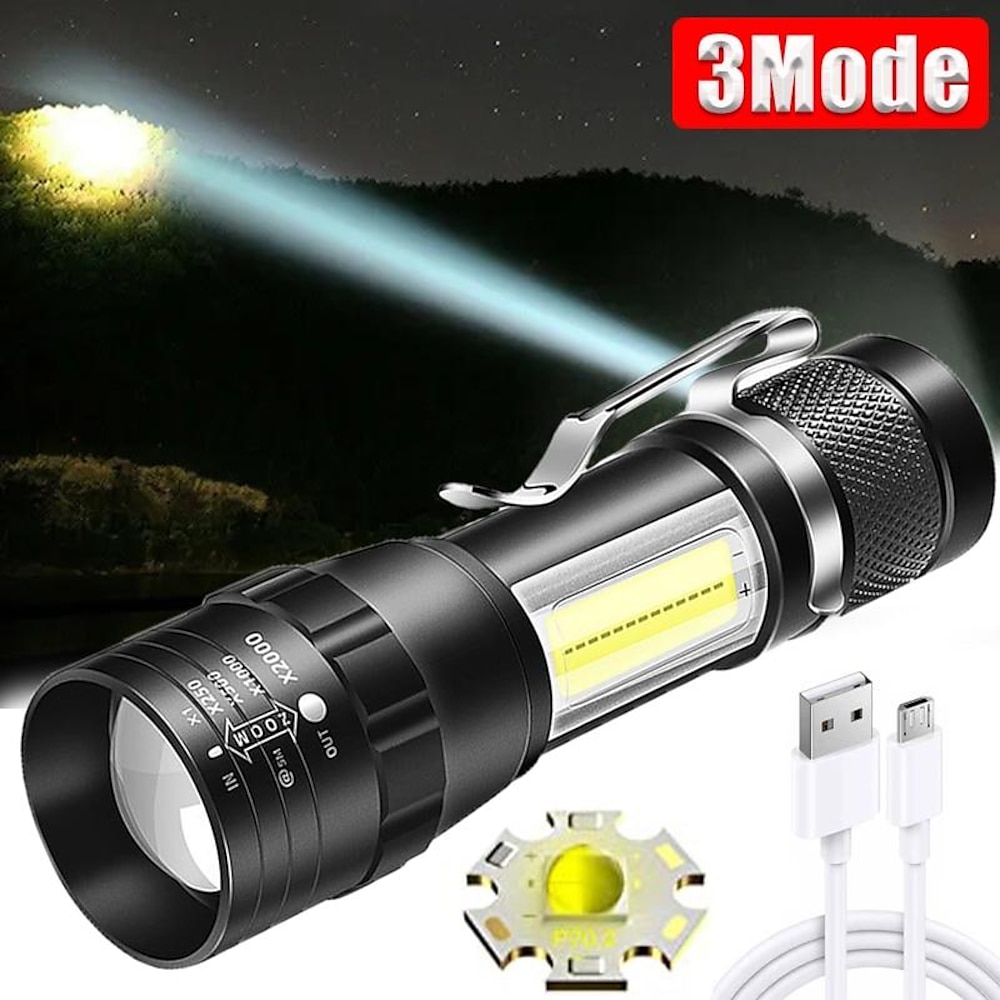 Hochleistungs-wiederaufladbare Taschenlampe Mini-Zoom-Taschenlampe Outdoor-Camping starke Lampe Laterne wasserdichte taktische Taschenlampe Lightinthebox