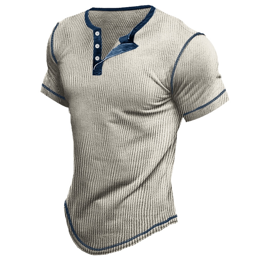 Herren Waffel-T-Shirt T-Shirt mit Knöpfen T Shirt Waffel-Henley-Hemd Kurze Ärmel Henley Sommer Einfach Mode Designer Basic Urlaub Straße Ausgehen Blau Braun Khaki Top T-Shirt für Herren Lightinthebox