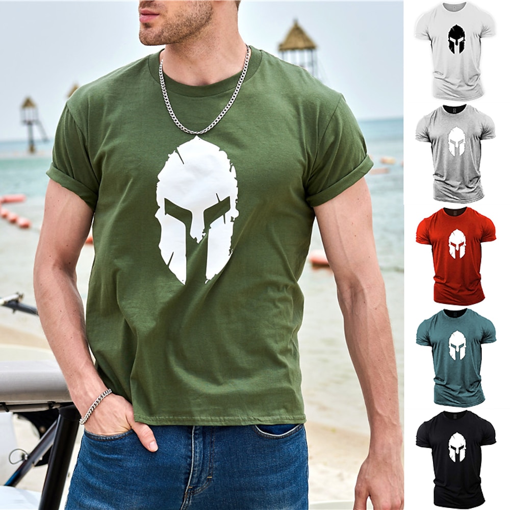 Herren Graphic spartanisch T Shirt Tee 100% Baumwolle Kurzarm Grafik Hemd Wein Marineblau Schwarz auf weiß Bequemes T-Shirt Fitnessstudio Modedesigner-Kleidung Lightinthebox