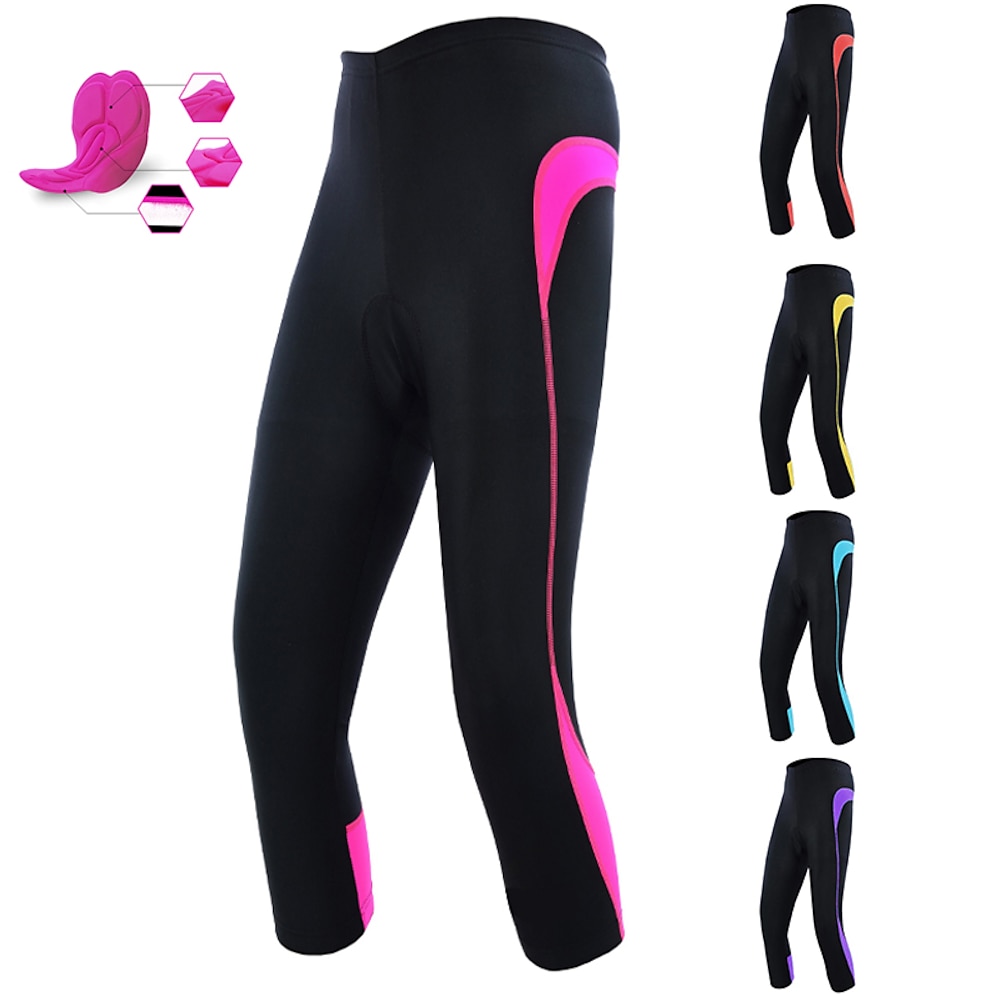 Damen ¾ Radhose Fahhrad 3/4 Sporthose MTB Mountain Rennrad Sport Patchwork 3D-Pad Atmungsaktiv Schnelltrocknend Feuchtigkeitsableitung Gelb Rosa Spandex Bekleidung Fahrradbekleidung Lightinthebox