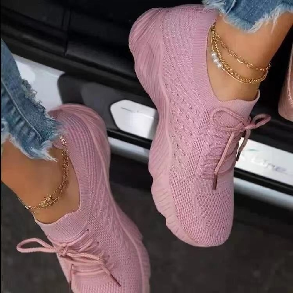 leichte, atmungsaktive Strick-Sneaker für Damen in Rosa - Schnürdesign mit gepolsterter Sohle zum Laufen, Gehen und für die Freizeit Lightinthebox