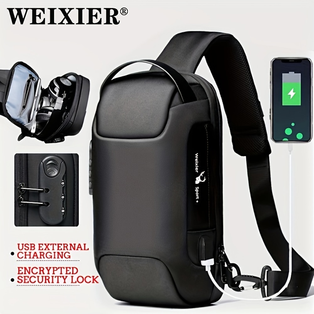 Diebstahlsichere Schultertasche für Herren mit USB-Ladeanschluss und verschlüsseltem Schloss - Umhängerucksack für sicheres Reisen, Büro und Outdoor-Aktivitäten Lightinthebox