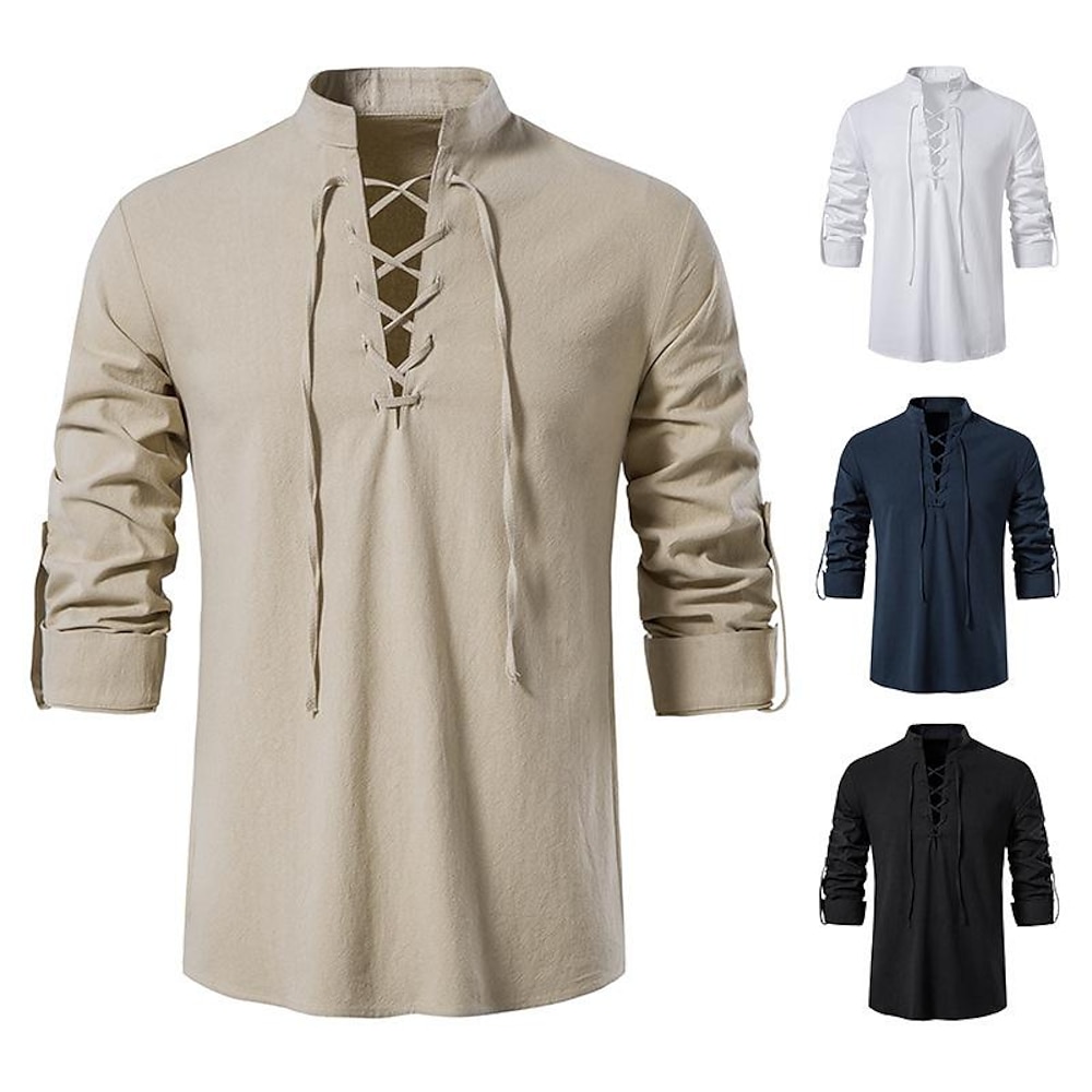 Mittelalterlich Renaissance 17. Jahrhundert Bluse / Hemd Cosplay Kostüm Mittlerer Länge Ritter Ritter Vikinger Keltischer Ritter Walhalla Herren Kordelzug Einfarbig Halloween Maskerade Casual Lightinthebox