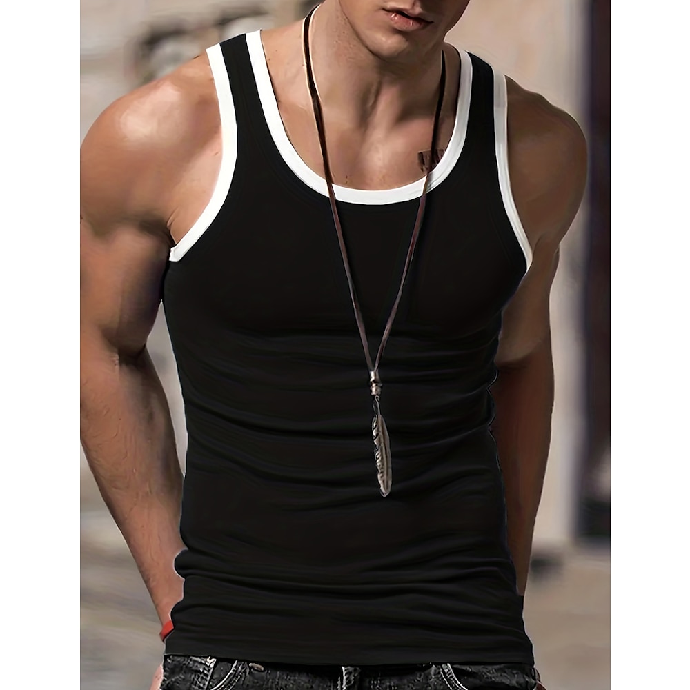 Herren Tank Top Farbblock U-Ausschnitt Outdoor Ausgehen Ärmellos Bekleidung Modisch Designer Muskel Muskelfit Lightinthebox