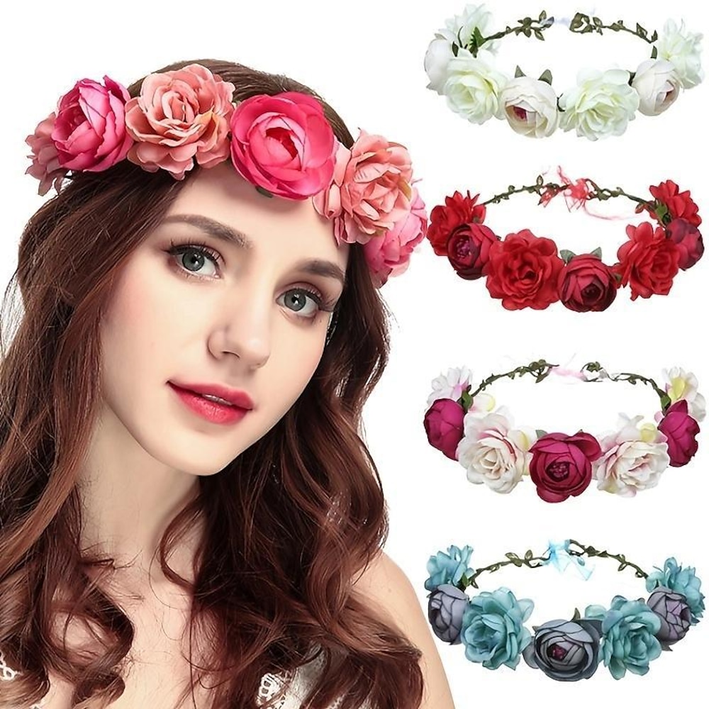 Simulation Rose Haarnadel Urlaub Kranz Haarband Kopfschmuck Blumenkrone Stirnband Blumen Hochzeit Braut Haarband Lightinthebox