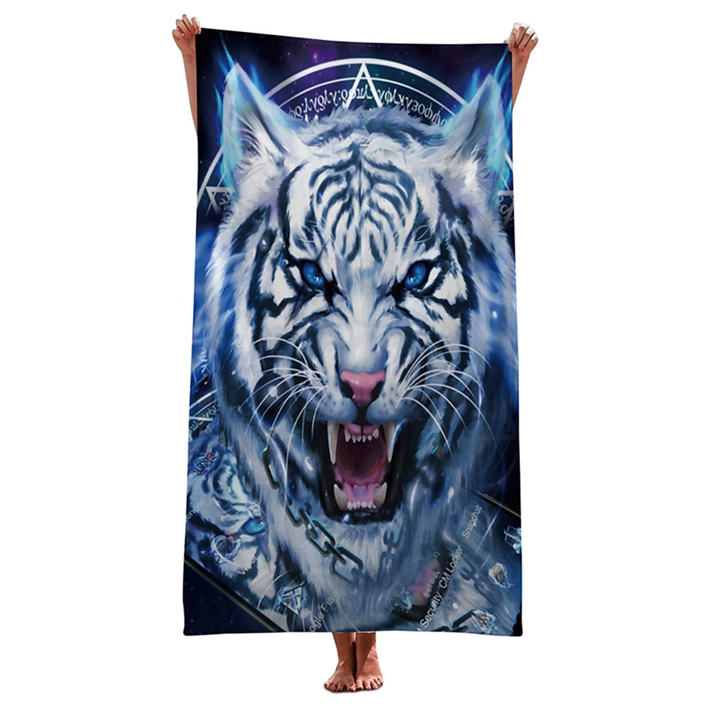 1 Stück Strand-Schwimmhandtücher, Tiger, Löwe, Wolf, Cartoon-Tiermuster, Druck, gefaltet, schnell trocknend, weiche Handtücher, Heimdekoration, Reisen Lightinthebox