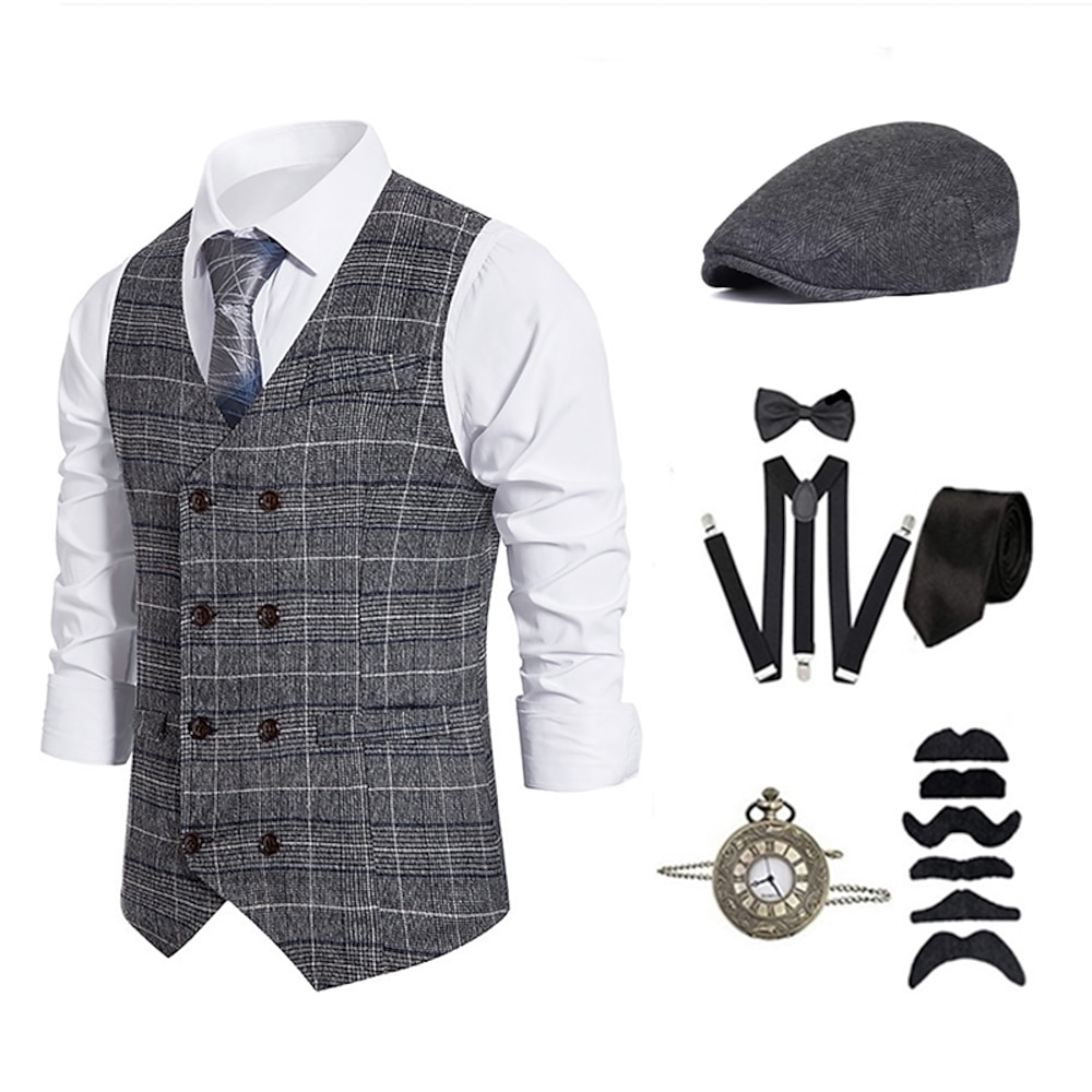 Retro Vintage 1920er Outfits Partykostüm Weste Cosplay Der große Gatsby Gentleman Kragenlos Herren Karneval Maskerade Party-Abendmode Maskerade Alltagstauglich Erwachsene Weste Hemd Hut Ganzjahres Lightinthebox