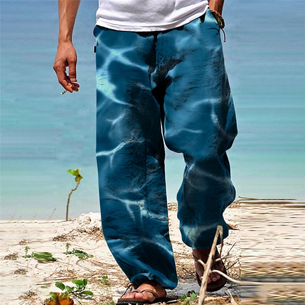 Herren Hose Hosen Sommerhosen Strandhose Kordelzug Elastische Taille 3D-Druck Farbverlauf Grafik-Drucke Komfort Casual Täglich Festtage Strassenmode Hawaiianisch Blau Grün Lightinthebox