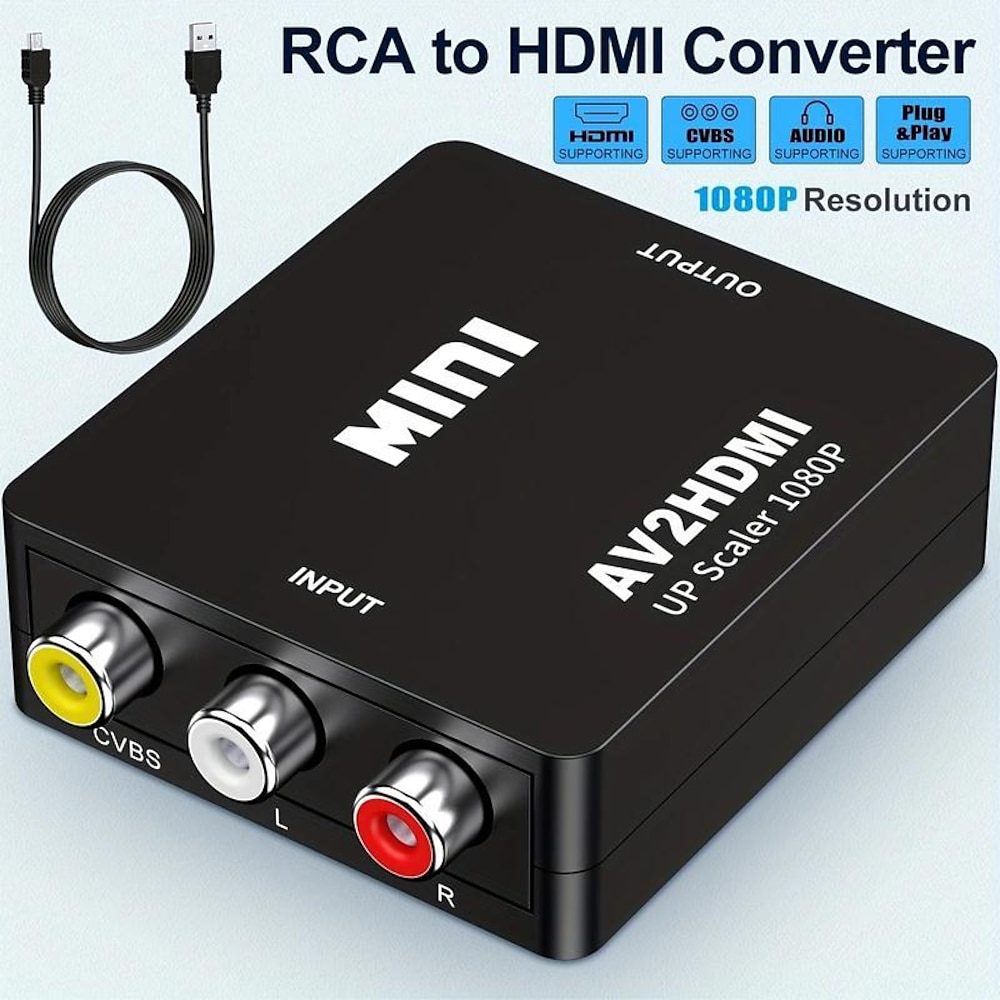 Cinch-zu-HDMI, AV-zu-HDMI-Konverter, 1080p-Mini-Cinch-Composite-CVB-Video-Audio-Konverter-Adapter, der PAL/NTSC für TV/PC/PS3/STB/Xbox VHS/VCR/Blue-Ray-DVD-Player unterstützt Lightinthebox