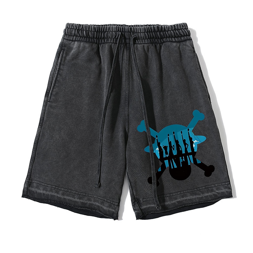 One Piece Affe D. Ruffy Roronoa Zoro Kurze Hosen Strandshorts Acid-Wash-Unterteile Anime Grafik Streetstyle Für Paar Herren Damen Erwachsene Heißprägen Casual Lightinthebox