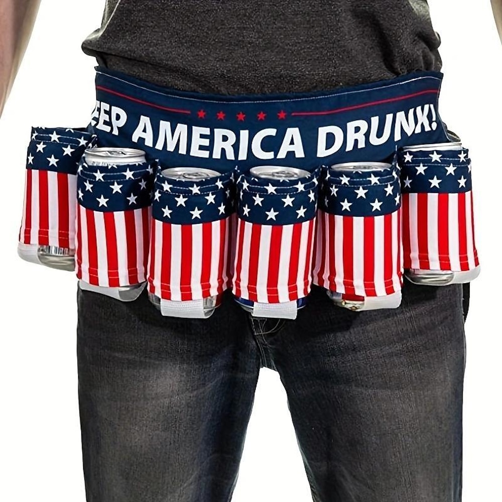 Biergürtel zum Unabhängigkeitstag, Biergürtel „Keep America Drunk Drink", Streifen- und Sternenmuster USA Americana patriotischer Biergürtel, Partydekoration für den 4. Juli, Lightinthebox