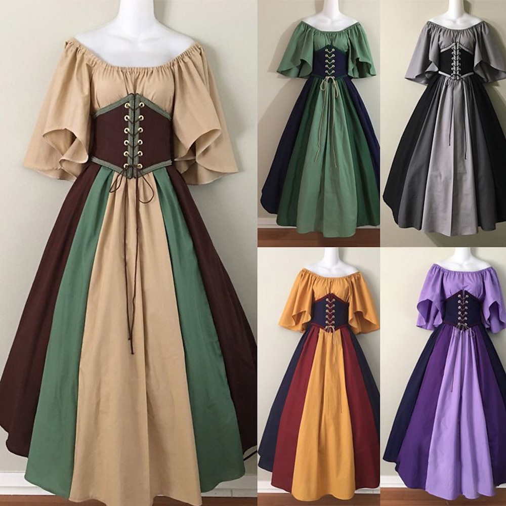 Elegant Klassisch Vintage inspiriert Kleid Maskerade Dienstmädchenuniform Film / Fernsehen Thema Kostüme Vikinger Feste Farbe Damen Keltisch Seeräuber Fantasie Maskerade Party Abschlussball Festival Lightinthebox