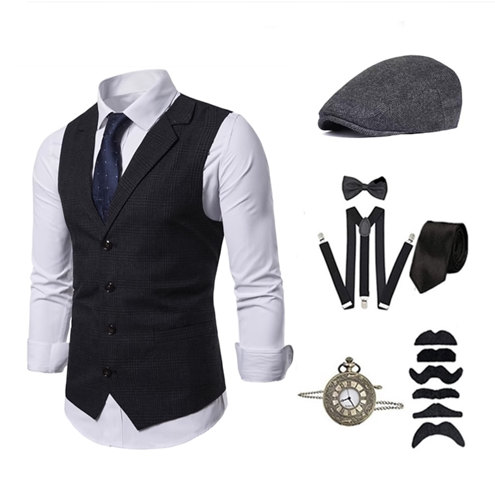 Retro Vintage 1920s Vintage inspiriert Austattungen Partykostüm Maskerade Cosplay Der große Gatsby Gentleman Herren Schnalle Feste Farbe Halloween Umlegekragen Halloween Karneval Leistung Halloween Lightinthebox