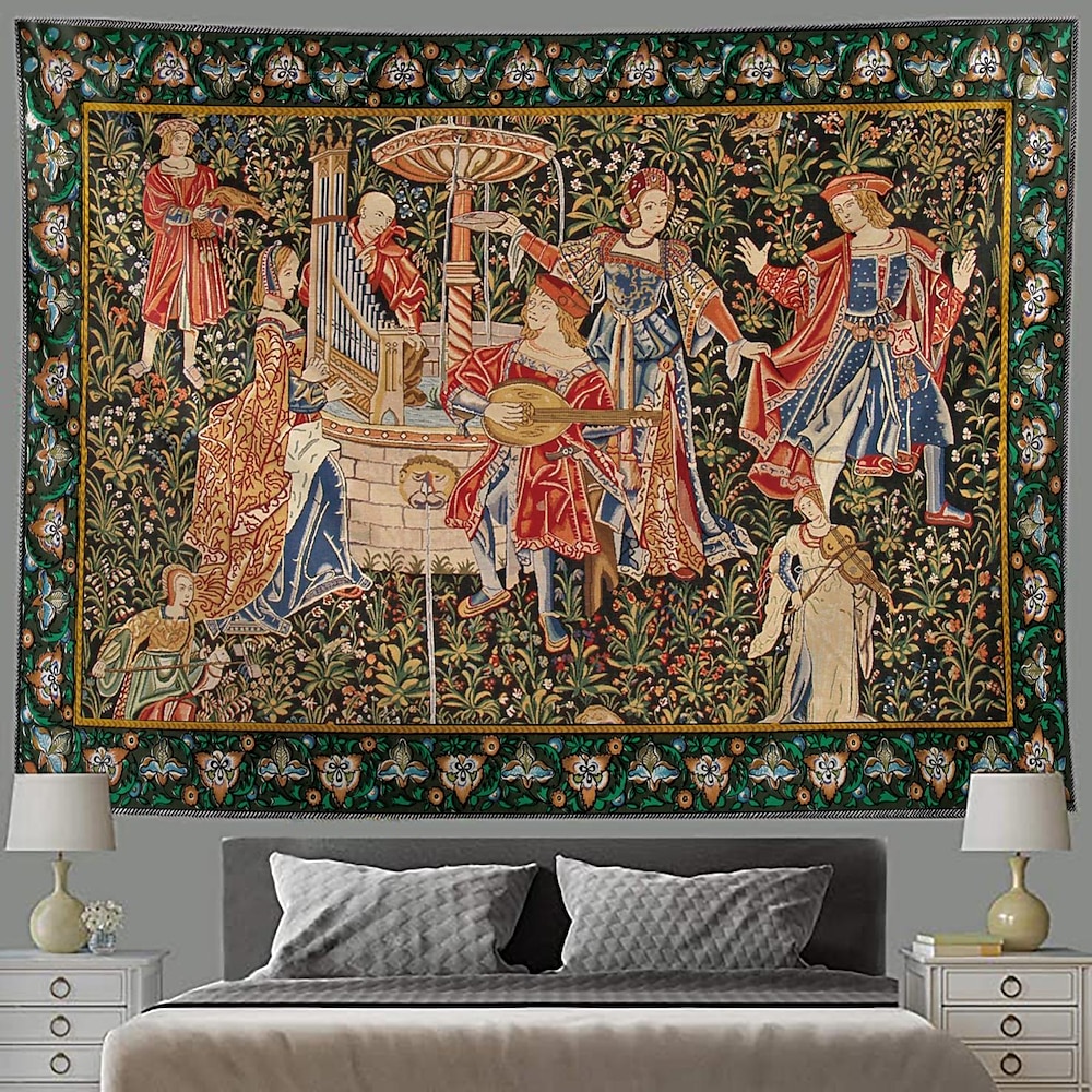 Mittelalterliche Malerei Wandteppich Mittelalter Wandteppich Wandkunst Großer Wandteppich Wanddekoration Fotohintergrund Decke Vorhang Zuhause Schlafzimmer Wohnzimmer Dekoration Lightinthebox