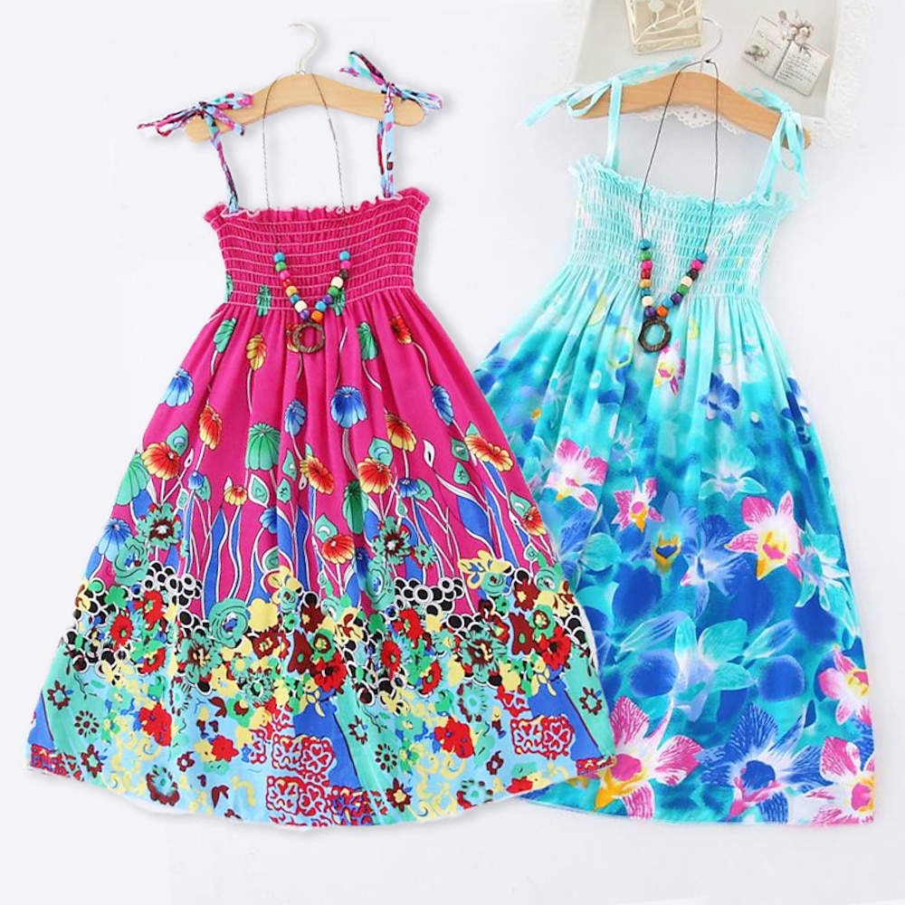 Kinder Wenig Mädchen Kleid Blumen Trägerkleid Täglich Urlaub Strand Bedruckt Grün Weiß Schwarz Baumwolle Knielang Ärmellos Basic Casual Urlaub Kleider Frühling Sommer Regular Fit 3-12 Jahre / Süß Lightinthebox