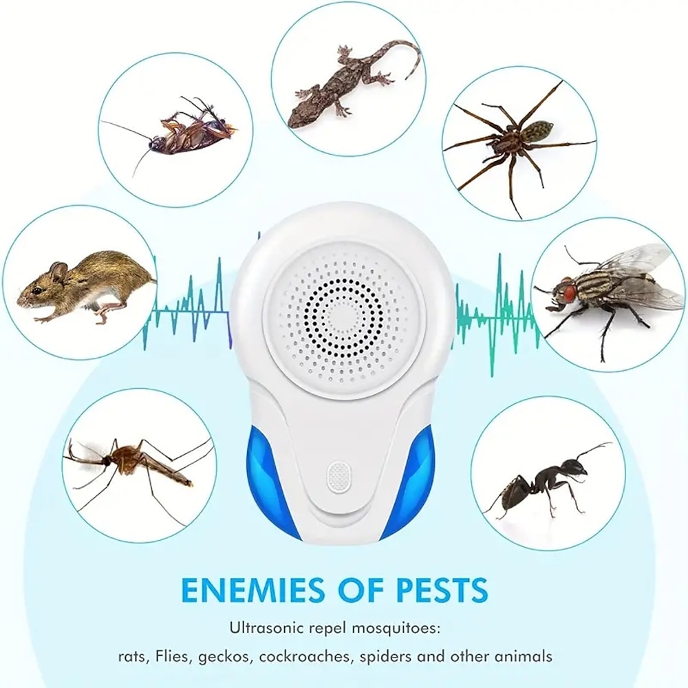 1 Stück Ultraschall-Schädlingsbekämpfer, neue Form, Ultraschall-Abwehrmittel für den Innenbereich, für Kakerlaken, Nagetiere, Mäuse, Käfer, Mücken, Mäuse, Spinnen, Schädlingsbekämpfer, Lightinthebox