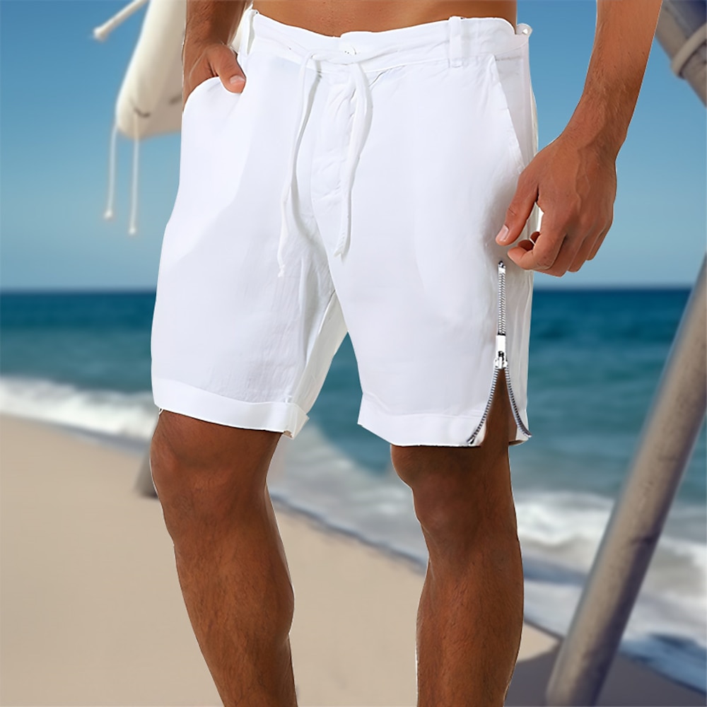 Herren Shorts Kurze Hosen Leinenshorts Kurze Hosen Sommer-Shorts Strandshorts Kurze Hosen Tasche Kordelzug Bein mit Reißverschluss Glatt Komfort Atmungsaktiv Kurz Casual Täglich Festtage Modisch Lightinthebox