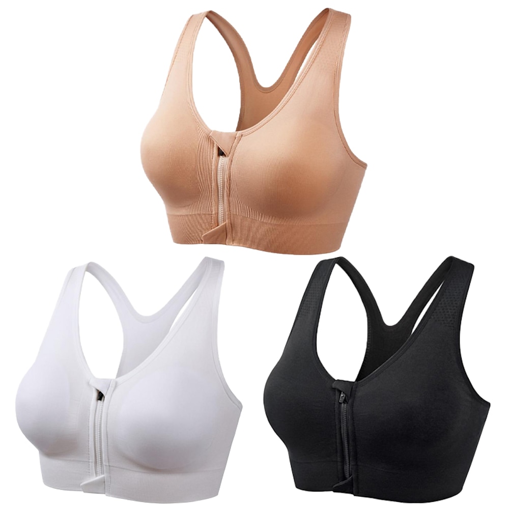 3er-Pack Sport-BHs mit starker Stützfunktion für Damen, Lauf-BH, nahtlos, Racerback-BH-Oberteil mit Reißverschluss vorne, gepolstert, für Yoga, Fitness, Fitnessstudio, Training, atmungsaktiv, Lightinthebox