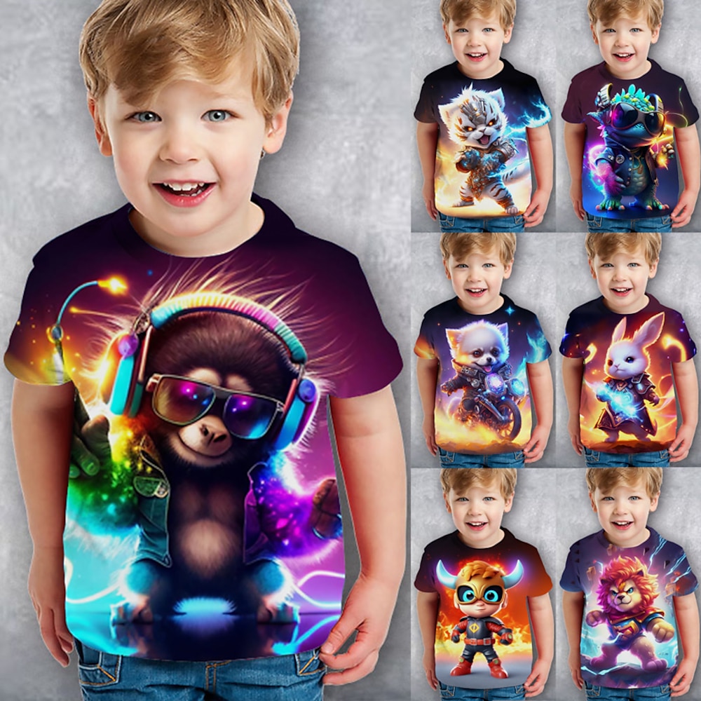 Jungen 3D Karikatur Dinosaurier T-Shirt Kurzarm 3D-Druck Sommer Frühling Aktiv Sport Modisch Polyester kinderkleidung 3-12 Jahre Outdoor Casual Täglich Regular Fit Lightinthebox