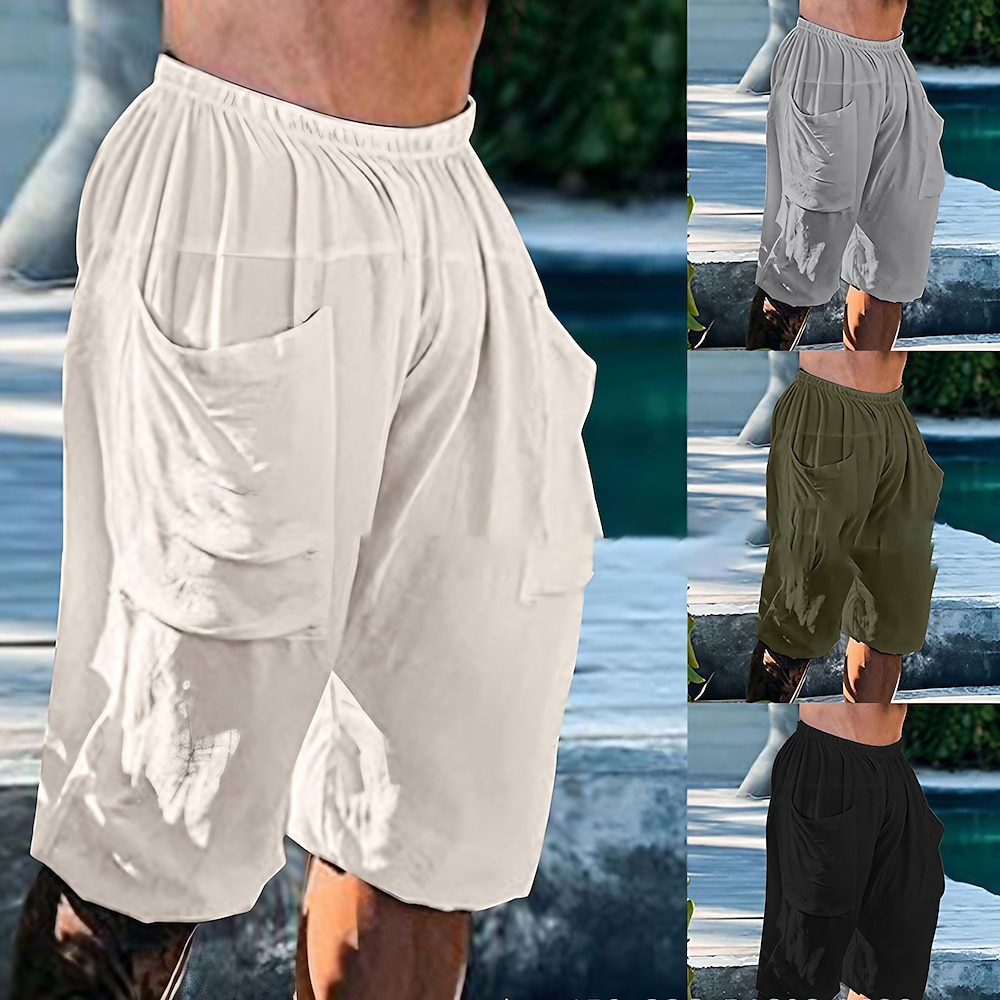 Herren Shorts Kurze Hosen Leinenshorts Kurze Hosen Sommer-Shorts Elastische Taille Vordertasche Glatt Komfort Atmungsaktiv Outdoor Täglich Ausgehen Modisch Brautkleider schlicht Schwarz Grün Lightinthebox