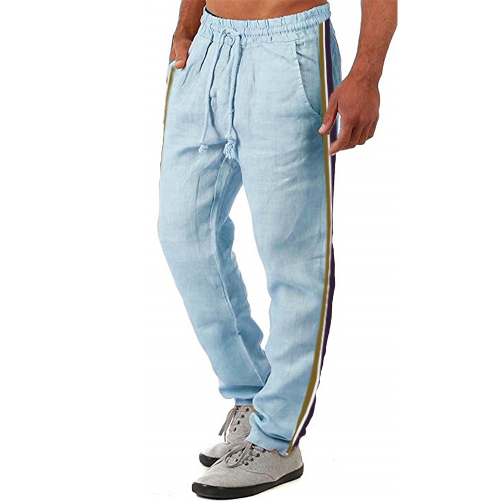 Herren Hose Hosen Sommerhosen Kordelzug Seitenstreifen Elastische Taille Farbblock Komfort Atmungsaktiv Casual Täglich Festtage Modisch Klassicher Stil Rote Blau Mikro-elastisch Lightinthebox