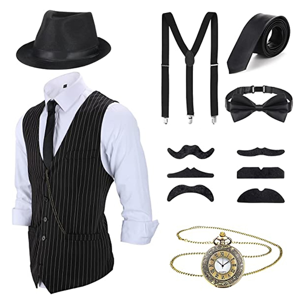 Retro Vintage Brüllen 20s 1920s Austattungen Weste Panamahut Zubehörset Der große Gatsby Gentleman Herren Modisch Weihnachten Abiball Festival Krawatte Lightinthebox