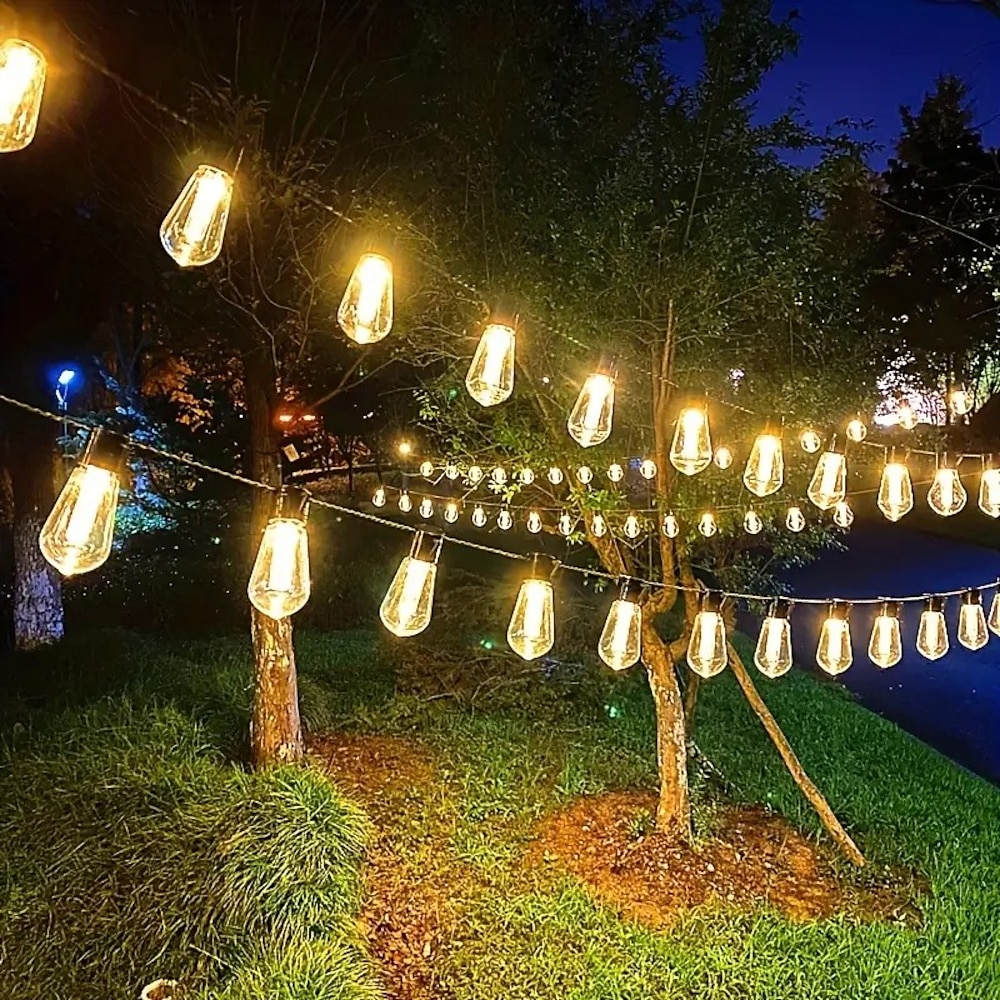 elegante Solar-Lichterkette für den Außenbereich für Hochzeitsfeiern und Empfänge - 5 m, 20 Vintage-Glühbirnen für Camping, Terrasse, Garten, wasserdichtes LED-Licht mit Solarmodul Lightinthebox