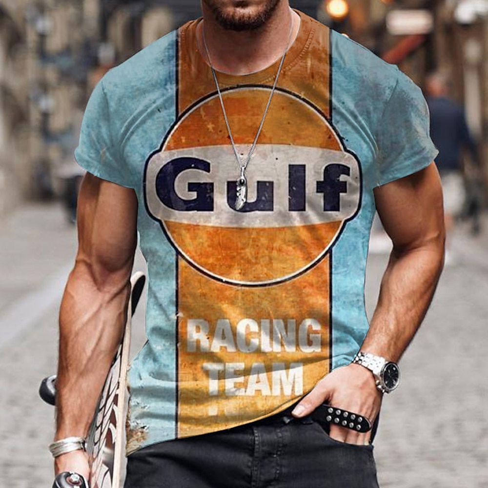 Herren Graphic Farbblock Buchstabe T Shirt Distressed-T-Shirt Kurzarm T-Shirt 3D-Druck Rundhalsausschnitt Hemd Vintage Modisch Designer Outdoor Täglich Sport Blau Orange Grün Frühling Sommer Lightinthebox