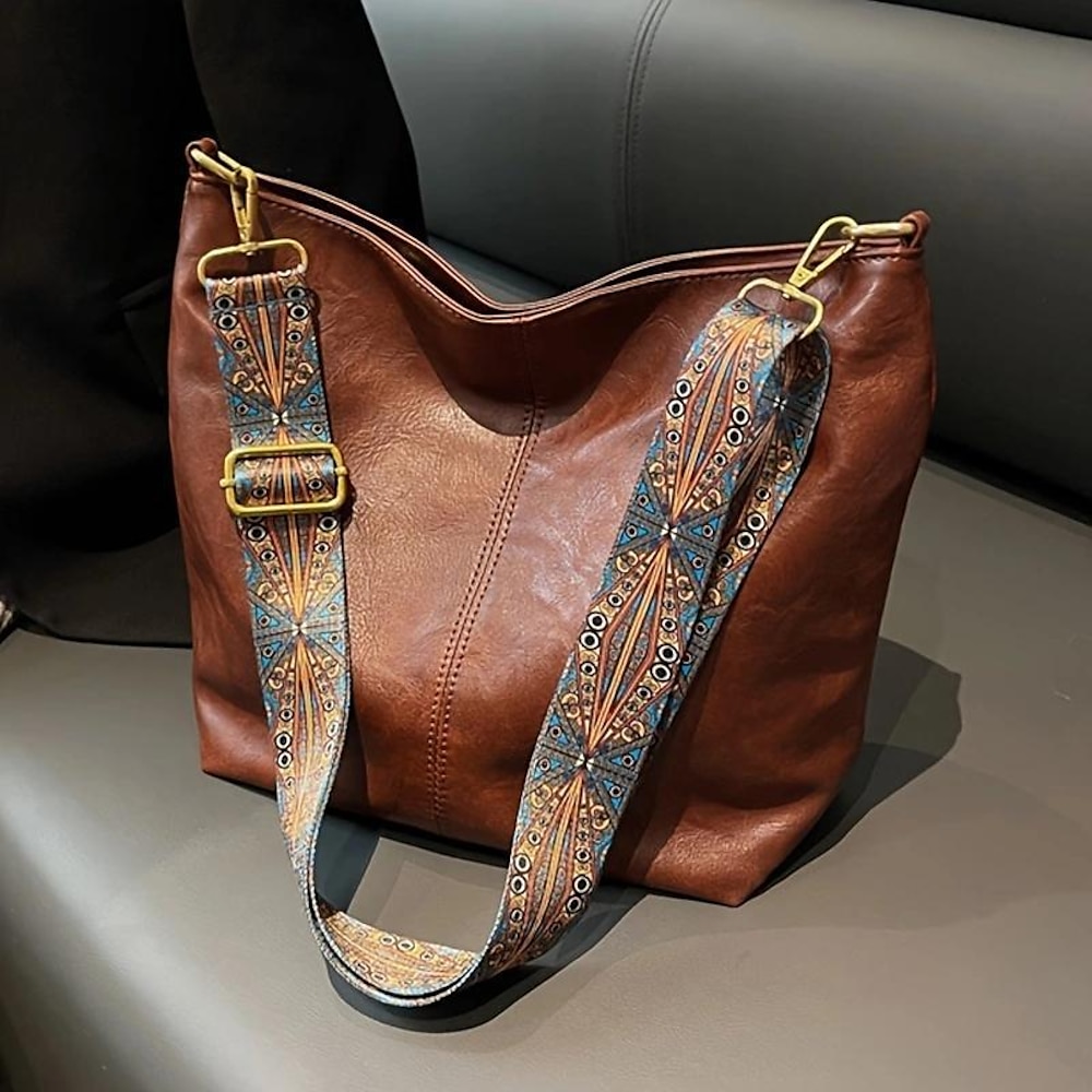 Hobo-Tasche aus Vintage-Kunstleder für Damen mit verstellbarem geometrischem Riemen - lässige Umhängetasche für den täglichen Gebrauch Lightinthebox