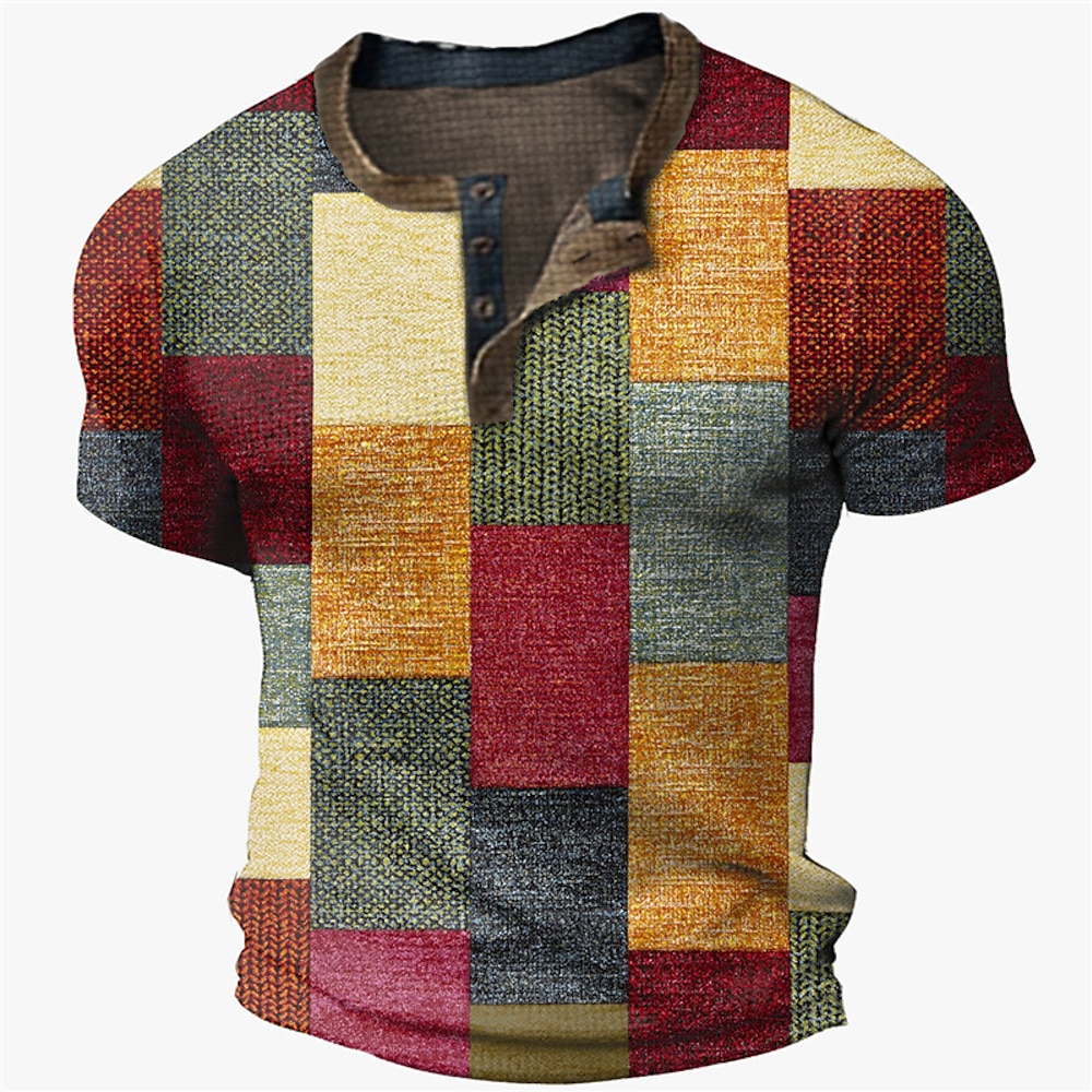 Herren Waffel-Henley-Hemd Graphic Farbblock Plaid / Karomuster Henley Bekleidung 3D-Druck Outdoor Strasse Täglich Kurzarm Taste Modisch Designer Basic Brautkleider schlicht Lightinthebox