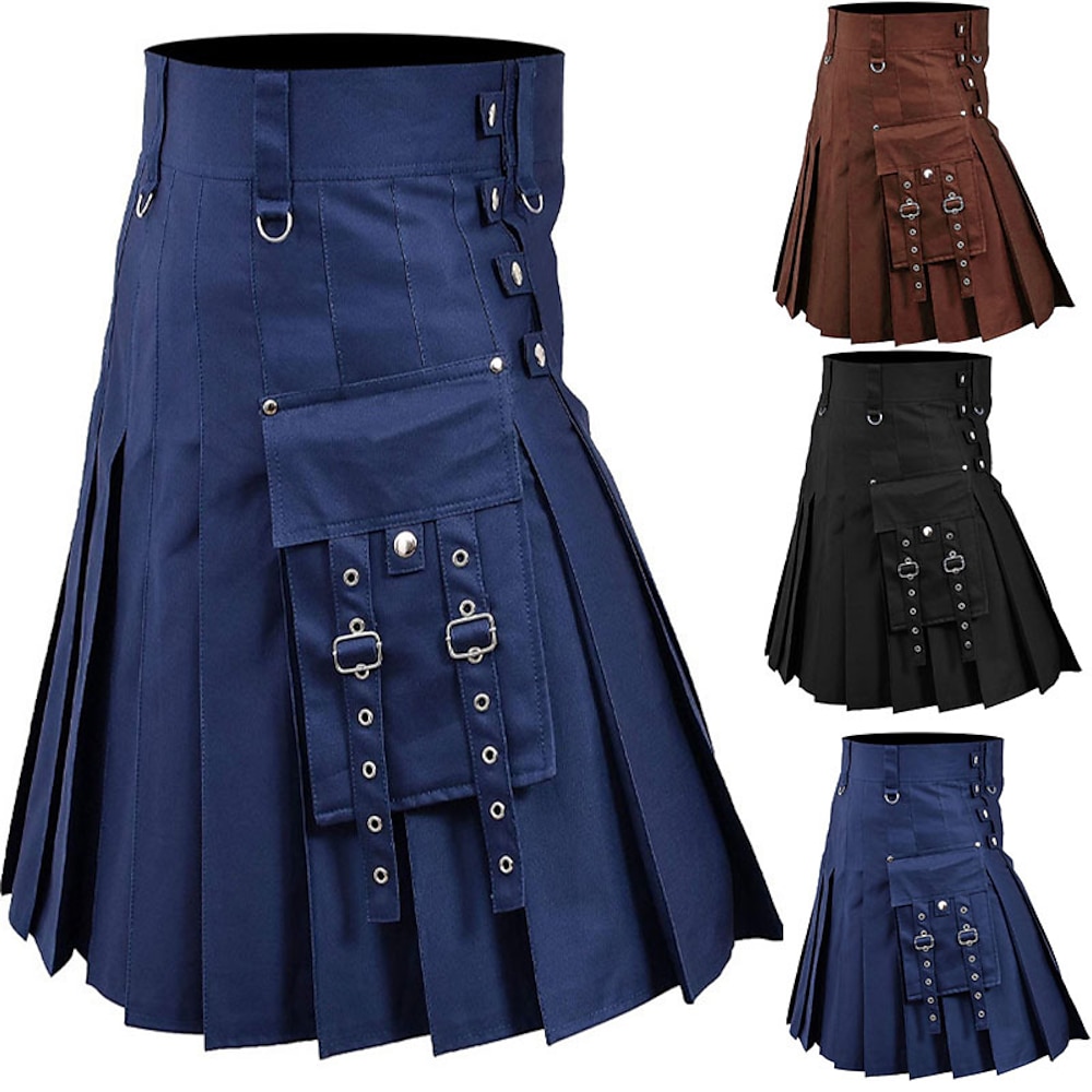 Schottische Utility-Kilts für Herren, Leinen-Faltenkilt, Retro-Vintage-Mittelalter-Punk-Gothic-Steampunk Lightinthebox