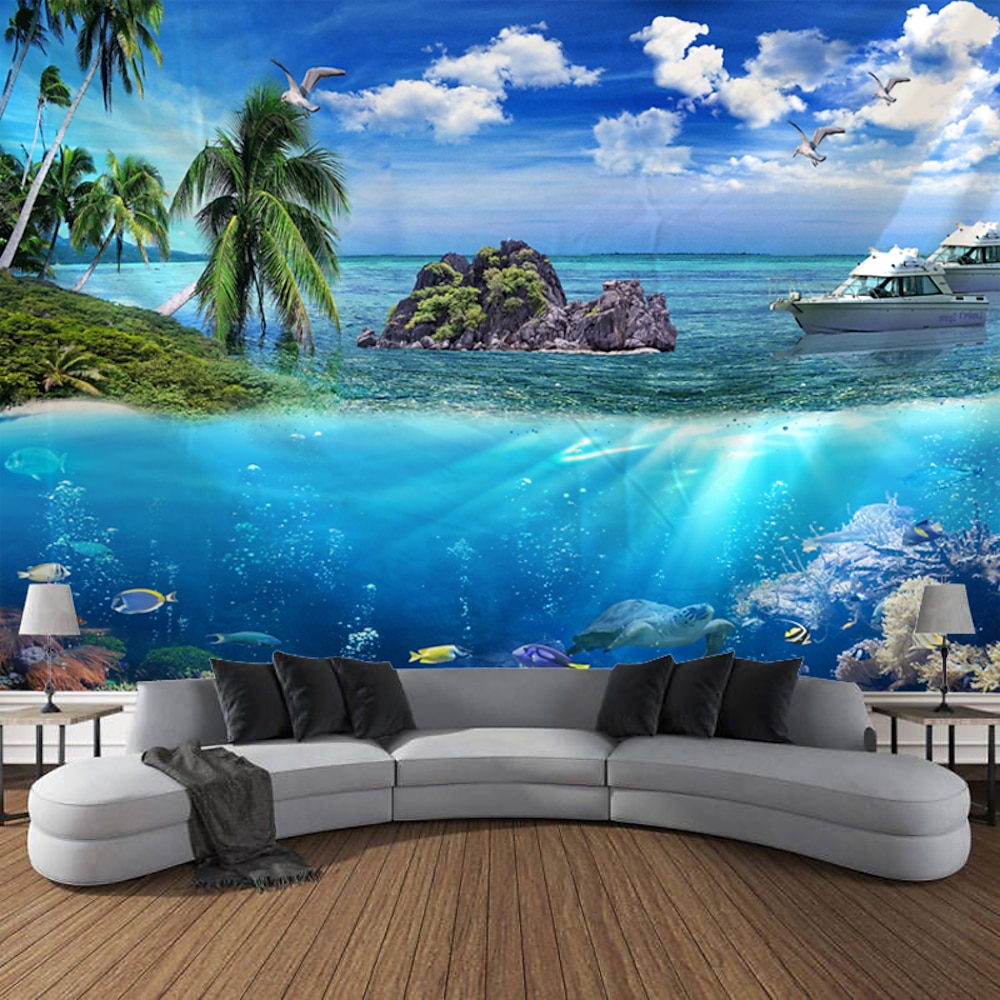 schöne meer hängende wandteppich ozean strand wandkunst große wandteppich wandbild dekor fotografie hintergrund decke vorhang hause schlafzimmer wohnzimmer dekoration Lightinthebox