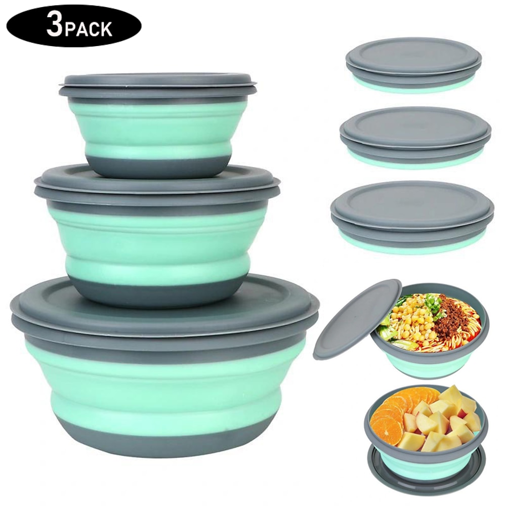 3 teile/satz silikon faltbare mittagessen box mit deckel tragbare picknick camping schüssel set küche geschirr kit faltbare obst salat schüssel Lightinthebox