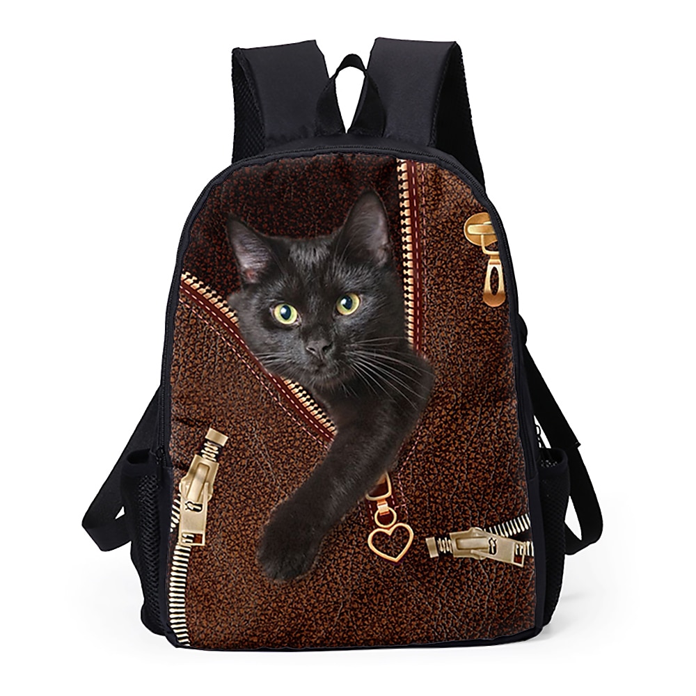 Tier-Rucksack für Kinder, stylischer Katzen-Print - strapazierfähiges Oxford-Gewebe mit süßem 3D-Design, perfekt für Schüler und den Schulanfang Lightinthebox