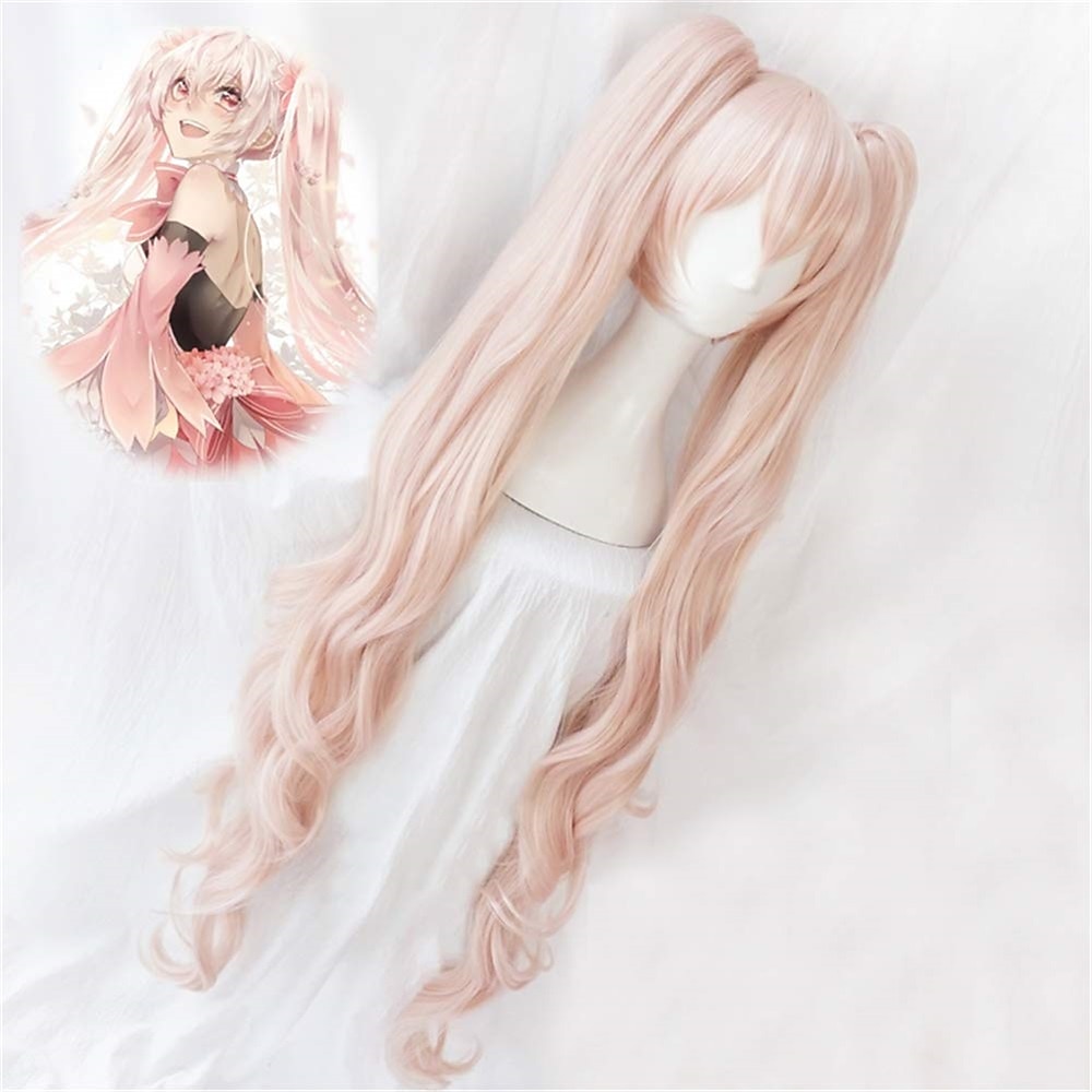 Königin Anime Sakura Miku Cosplay Perücke 120cm lang Kirschblütenrosa Clip auf Doppel Pferdeschwanz Karnevalsperücke Lightinthebox