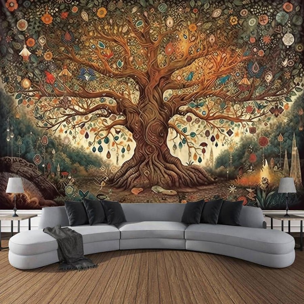 Baum des Lebens hängender Wandteppich, Sonne, Mond, Wandkunst, großer Wandteppich, Wanddekoration, Fotografie, Hintergrund, Decke, Vorhang, Zuhause, Schlafzimmer, Wohnzimmer, Dekoration Lightinthebox