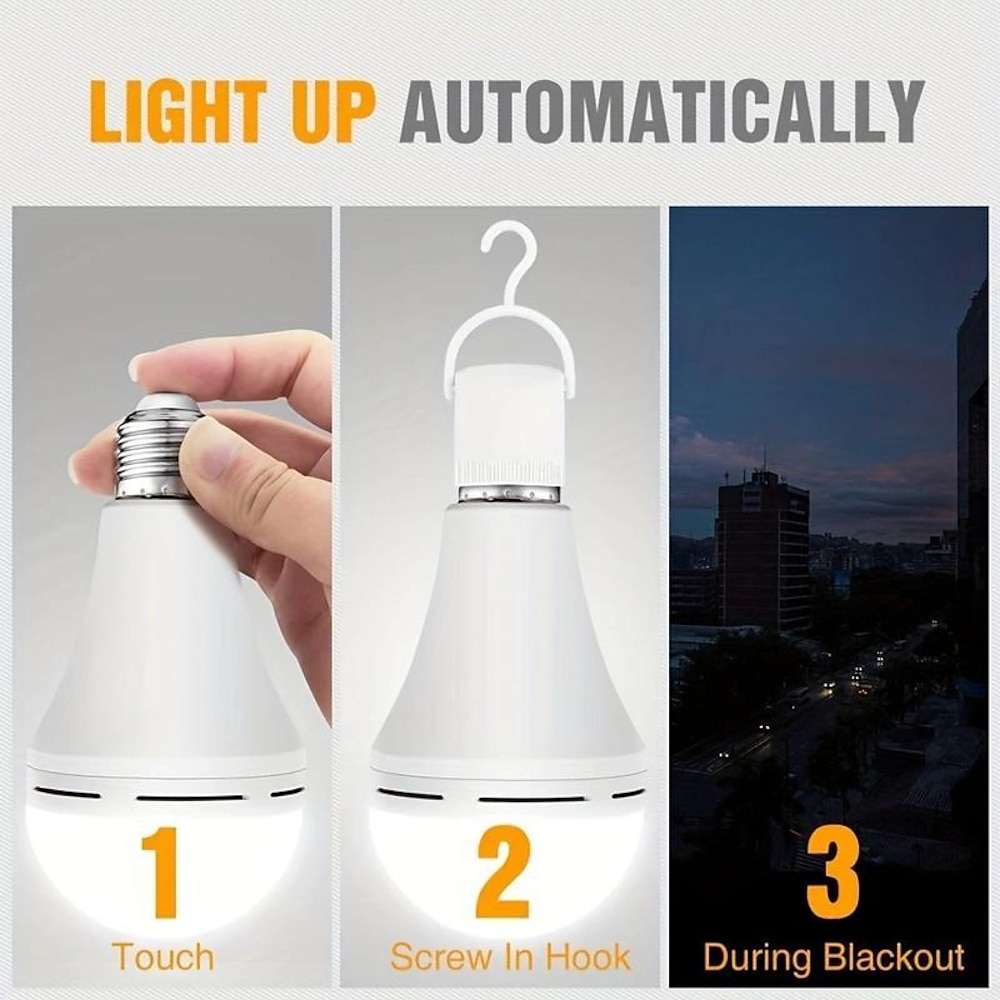 Wiederaufladbare Notfall-LED-Glühbirne mit Hakenstrebe, leuchtet bei Stromausfall auf. E27-LED-Glühbirnen für Zuhause, Camping, Wandern Lightinthebox