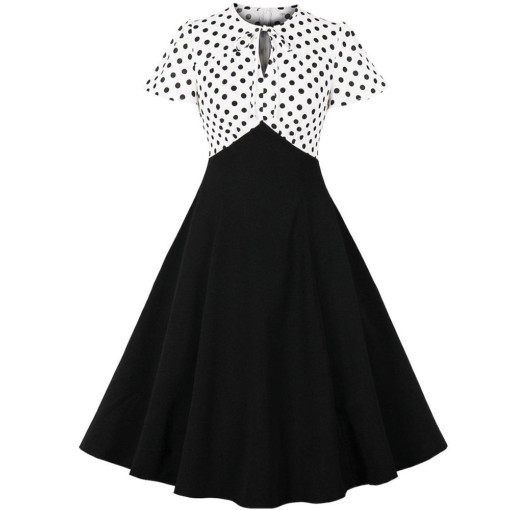 Polka-Dot Retro Vintage 1950s A-Linie Kleid Swing-Kleid Flare-Kleid Mittag Damen Farbblockierung Punkt Gebundener Hals Maskerade Casual Erwachsene Kleid Homecoming-Kleider Frühling Sommer Lightinthebox