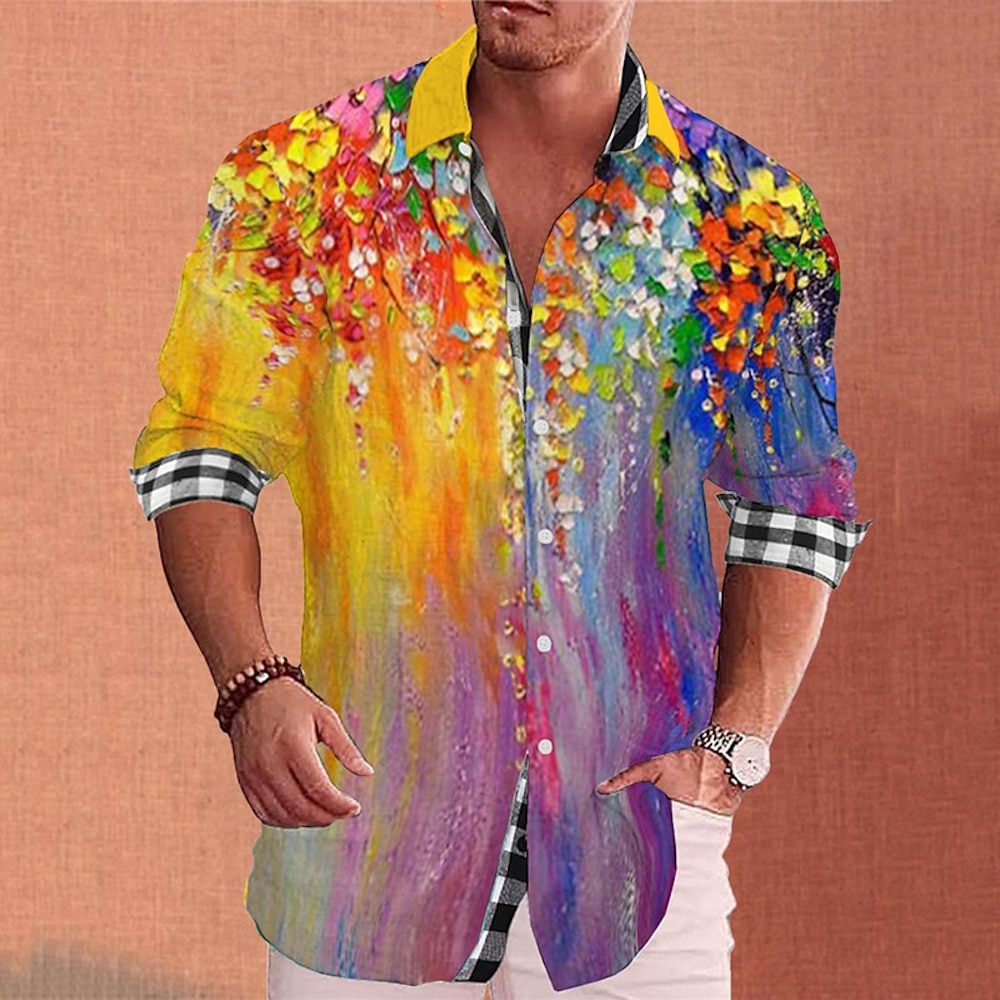 Herren Blumen Hemd Aloha-Shirt Langarm Modisch Strassenmode Designer Outdoor Casual Täglich Sommer Frühling Herbst Umlegekragen Bedruckt Schwarz Weiß Rote Marineblau Violett Lightinthebox